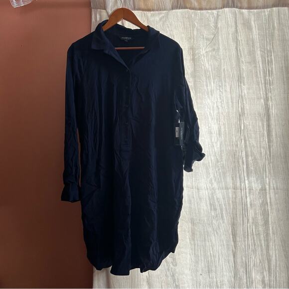 Liverpool Popover Shirtdress Collar Long Sleeve Button Front Cosmic Navy NWT L‎ - Picture 3 of 8